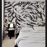 Papier Peint Moderne Minimaliste Noir et Blanc Abstrait Sans Raccords, Tissu Imperméable Anti-Moisissure, Garantie 1 An, Pour Salon, Canapé et Télévision