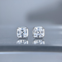 Boucles d'oreilles clous de luxe en argent sterling S925 plaqué rhodium, avec mini moissanite taille Asscher 5x5mm, pour femme, chic