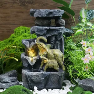 Fuente de agua de <span class=keywords><strong>roca</strong></span> de resina con luces LED-Fuente de cascada familiar de elefante de 17,7 pulgadas de altura, decoración de jardín interior/exterior - Product Image 6