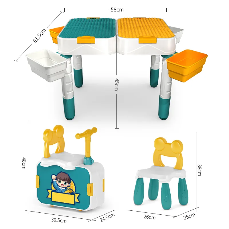 Fun Creative Speelgoed 3 + Kids Duplo Bouwstenen Tafel/Kinderen Auto/Bricks Opslag Multifunctionele Studie Tafel/go Game (Geen. PA00109)