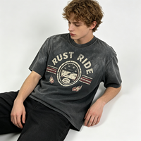 T-shirt noir délavé à l'acide, style vintage, effet salissure, streetwear, avec motif RUST RIDE, pour hommes et unisexe, lot en gros