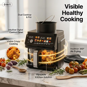 <span class=keywords><strong>Friteuse</strong></span> à air 2-en-1 en verre avec <span class=keywords><strong>plaque</strong></span> à <span class=keywords><strong>induction</strong></span>, cuisson visible sans huile, four électrique à air chaud en verre borosilicate sans BPA - Product Image 2