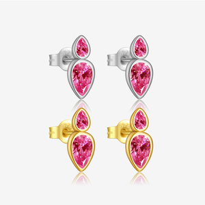 FUAMAY 2024 nuovi orecchini rosa intenso placcati in oro 18K 925 orecchini a bottone in argento Sterling - Product Image 1