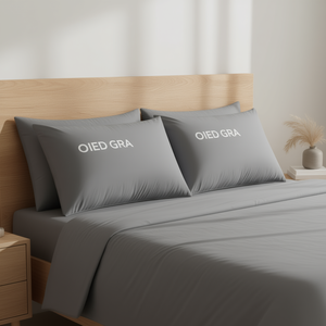 Viasoft Washed <b>Single</b> Sheet <b>Grey</b> Cotton Plain Dyed Home <b>Bedding</b> All Season Adult Fitted Flat Sheets - Product Image 2