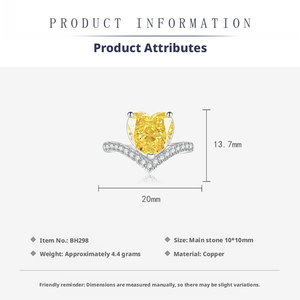 Bague ajustable en cuivre anti-ternissement Toderi Fashion, 10 mm, zircon coloré en forme de cœur, sans ternissement, pour femmes, vente en gros - Product Image 2