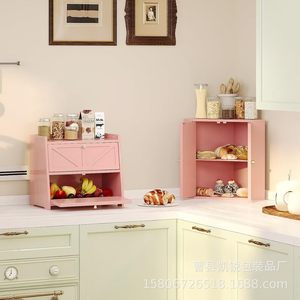 Pink <b>Corner</b> Bread Storage <b>Cabinet</b> Double Door Solid Color Desktop Organizer for Condiments Coffee Cups Bread Pastries - Product Image 3