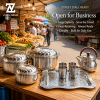 Ensemble de cuisine Zhenneng 17 pièces en acier inoxydable, casseroles et poêles avec couvercles pour le camping en plein air, durable et résistant à la rouille
