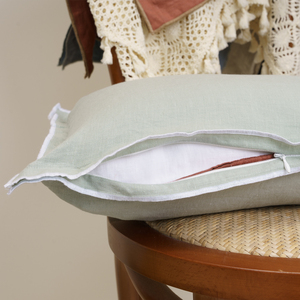 <span class=keywords><strong>Housse</strong></span> de coussin en lin pur 100% avec bordure double piping de couleur unie, design personnalisé, fermeture éclair - Product Image 6