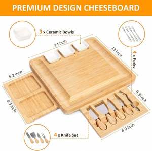 Tabla de Cortar de Bambú Moderna Rectangular Personalizada de Fábrica, Set de Tabla de Queso Ecológica de 1.5cm de Grosor con Cuchillos y Botella - Product Image 4