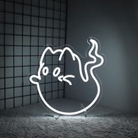 Enseigne néon LED chat fantôme mignon et dodu, lampe murale alimentée par USB, décoration murale fantôme personnalisée OEM en gros pour chambre d'enfant et fête d'Halloween