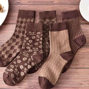 Autumn Winter Fashion Mid Tube Sheer <b>Socks</b> for Women Coffee Color Retro Style 5 Toe Knitted Breathable Logo Cuff for Daily Use - Product Image 1