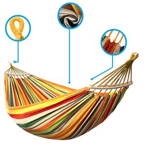 Colorful Striped Outdoor <b>Hammock</b> 200x80cm Wooden Rods For Camping Garden Beach Relaxation - Product Image 3