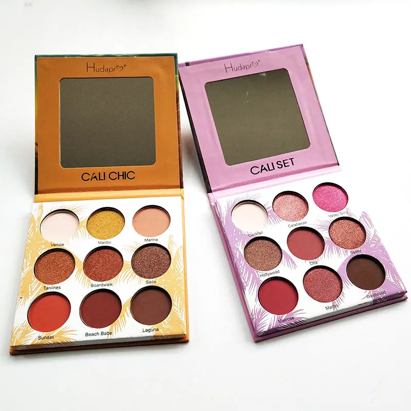 Paleta de sombra de ojos cosmética, etiqueta privada, sin logotipo, 9 colores, brillo, sombra de ojos, chica, maquillaje barato en Stock