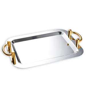 Bandeja de Metal rectangular decorativa para restaurante de Hotel de lujo, plato para servir frutas, bandeja de espejo redonda de acero inoxidable duradera