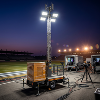 Tour d'éclairage mobile à double usage, mât de communication d'urgence, projecteur LED monté sur remorque, générateur diesel télescopique de 30 m