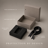 Boîte d'emballage cadeau en carton personnalisée avec logo pour bijoux, montres, lunettes, avec insert en mousse noire et ruban en satin, vente en gros