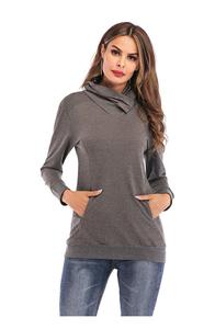 Gros Femmes À Manches Longues Mince Couleur Uni <span class=keywords><strong>Col</strong></span> Roulé <span class=keywords><strong>Sweat</strong></span> À Capuche avec Poche - Product Image 5