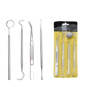 Conjunto de 4 Dental Instrument Kit Dentista Dentes Cleaner Ferramentas de Aço Inoxidável Boca Espelho + Pinça + Sonda + Enha Tipo Tooth Cleaner