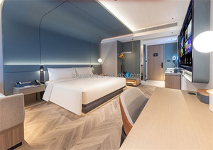 Custom Hotel Bed with <b>Headboard</b> Wholesale Low Price King Queen Size Bed Frame with Floating Base & Nightstand for Hotel Project - Product Image 5