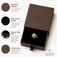 Boîte à bijoux de luxe personnalisée en matériaux recyclés écologiques, gaufrée, pailletée et bronzée, rigide, robuste, faite à la main, style tiroir pour bagues