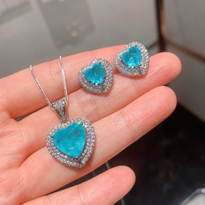 Fashion Eco-friendly Copper 9*9MM Blue Zircon Pendant and <b>Earrings</b> <b>Set</b> High End Heart Shaped Jewelry <b>Sets</b> for Women - Product Image 2