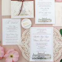 Bordures en dentelle, rubans, nœuds, ensembles de cartes d'invitation de mariage personnalisées, styles d'éléments variés