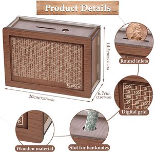 Tirelire en bois tirelire et objectifs de comptage tirelire pour garçons et filles bac de rangement en espèces sécurisé - Product Image 2
