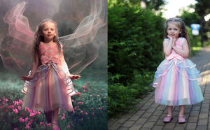 Vestido de Princesa para Niña Pequeña, Estampado Floral, Lazo, Tul con Volantes, Encaje, para Fiesta, Boda, Niños - Product Image 4