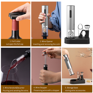 Juego de abridor de vino eléctrico con logotipo personalizado, sin pedido mínimo, de acero inoxidable, recargable, <span class=keywords><strong>sacacorchos</strong></span> automático, juego de regalo de vino para bodas y bares - Product Image 4