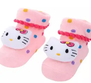 KTJ-221129 New Cartoon Flower Kitty Bowknot Doll Antiskid 0-12 Months Tollders Socks Girls Boys Infant Baby Socks