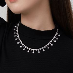 Dylam Dazzling Collection Exaggerated Sterling Silver Rhodium Plated Women Cluster Diamond Elegant 5A Zirconia Wedding <b>Necklace</b> - Product Image 4
