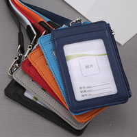 Dompet Kartu Lencana ID Kulit Asli, Tempat Kartu 2 Slot Kartu dengan Tali Lanyard Leher Ritsleting untuk Kantor