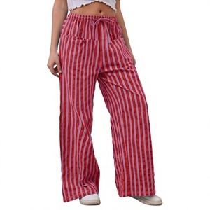 <span class=keywords><strong>Pantaloni</strong></span> Palazzo Casual da <span class=keywords><strong>Donna</strong></span> a Gamba Larga a Righe, Comodi con Coulisse, Vestibilità Ampia Oversize con Tasche, in Spandex / Poliestere OEM - Product Image 4