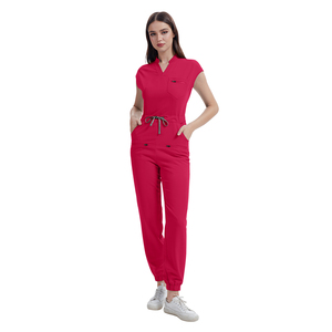 Phụ nữ và nam giới làm mát shortsleeves Twill yếm phẫu thuật Jumpsuit bảo hộ lao động một mảnh căng điều dưỡng chà thiết lập với dây rút - Product Image 5