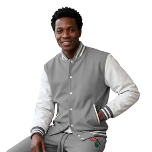 Veste universitaire grise pour homme avec manches blanches, coupe classique, col rabattu, fermeture boutonnée, plusieurs couleurs disponibles, personnalisable - Product Image 4