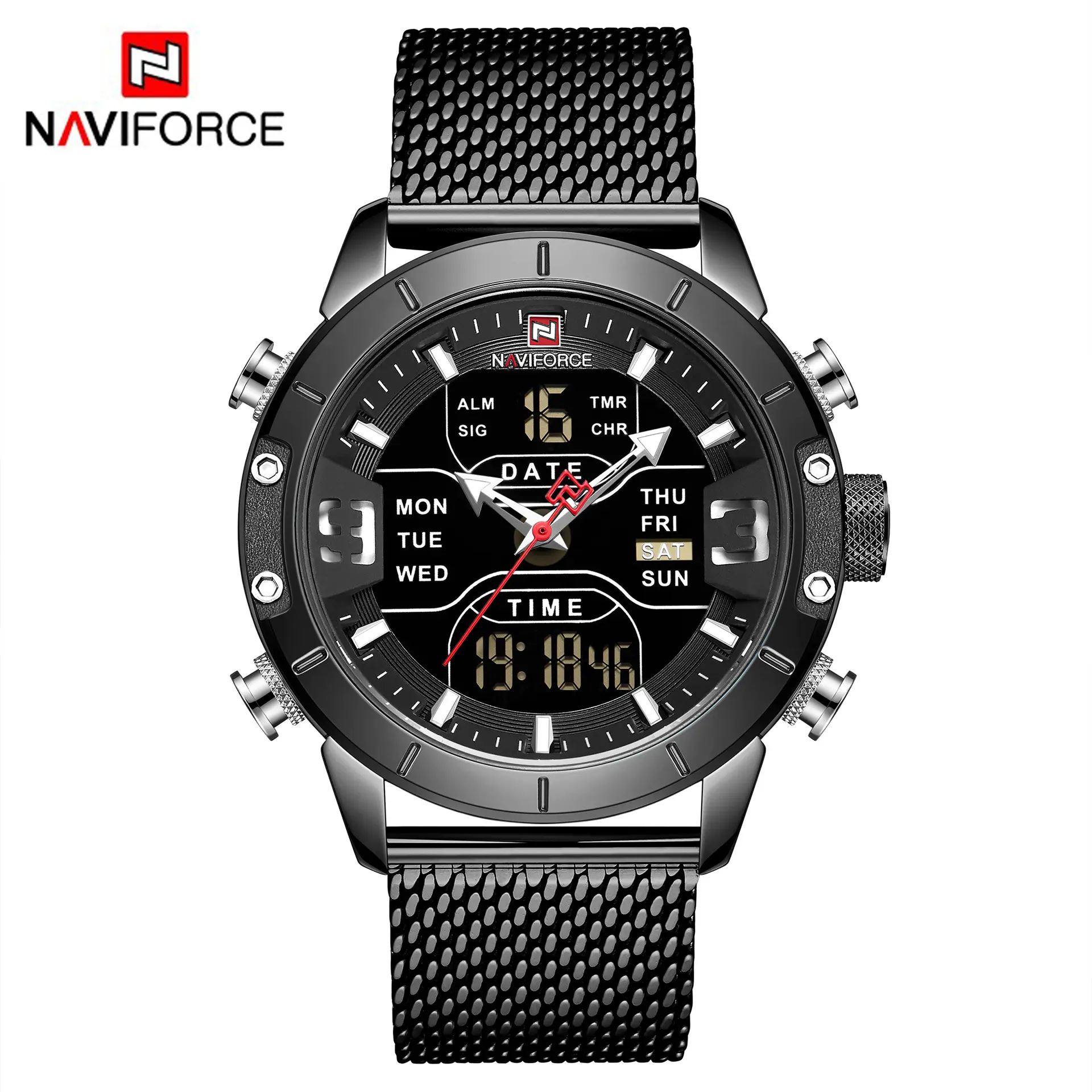 Naviforce Manufacturer Business Date Waterproof LCD digital display Fashion Men Wristwatch Quartz Watches