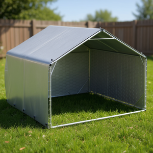 Large Outdoor Dog Kennel <b>Silver</b> Galvanized Steel Pet House Rectangle All Seasons - Product Image 2