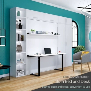 <span class=keywords><strong>Lit</strong></span> mural électrique moderne à <span class=keywords><strong>double</strong></span> couche avec télécommande et bureau-bibliothèque - Product Image 3