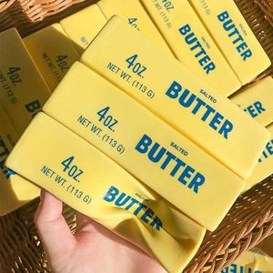 Yellow Milk Print Butter <b>Block</b> Squishy Food Soft Model Gift Craft for Unisex Kids 5-7 Years Made of PU Material Square <b>Shape</b> - Product Image 4