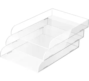 Acrylique 3 niveaux empilable papier plateau organisateur élégant clair bureau organisateur bords blancs maison comptoir bureau présentoirs