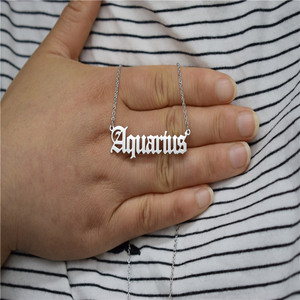 Spot Venta al por mayor Cadena de acero inoxidable Collar del alfabeto del zodiaco Letra inglesa <span class=keywords><strong>antigua</strong></span> Collar de doce constelaciones chapado en oro - Product Image 4
