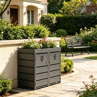 Ensemble de 2 poubelles à roulettes de 240 L avec jardinière supérieure, station de recyclage en métal de qualité professionnelle pour usage commercial