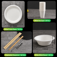 Umweltfreundliches 4-in-1 Kompostierbares Geschirrset, Einweg-Teller, Schüssel und Becher aus Bagasse für Hochzeiten, Partys und Catering