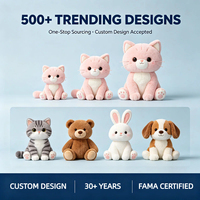 Peluche de chat rose haut de gamme OEM, certifiée FAMA, auditée Sedex et Oeko-Tex 100, pour les détaillants de marques mondiales