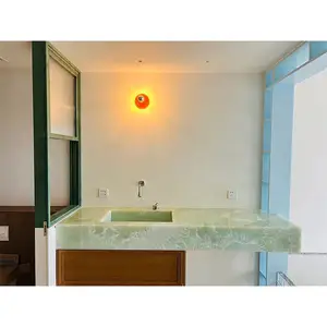 HZX Beautiful Polished Green Jade Onyx Marble Stone Slabs For Table Living room Bathroom kitchen furniture Wall Onyx Tiles