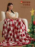 Couverture décorative en polyester tricoté rouge de Noël et du Nouvel An nordique, 100 % polyester, toutes saisons, lavable, chaleur moyenne, pour salon, canapé