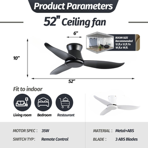 52 Inch Cấu Hình Thấp Quạt Trần Hiện Đại Bắc Âu Màu Đen 3 Lưỡi Có Thể Đảo Ngược <span class=keywords><strong>DC</strong></span> Động Cơ Thông Minh Điều Khiển Từ Xa Quạt Trần - Product Image 6