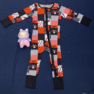 Pakaian Bayi Bambu Siap Kirim, Piyama Bayi Motif Cetak, Baju Tidur Bayi Baru Lahir, Romper Bayi Bambu Bernapas dengan Ritsleting - Product Image 2