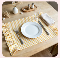 Serviette de table en tissu à carreaux 100% coton avec volants, torchon de cuisine style ferme, linge de table vintage à carreaux vichy, décoration de salle à manger, vente en gros