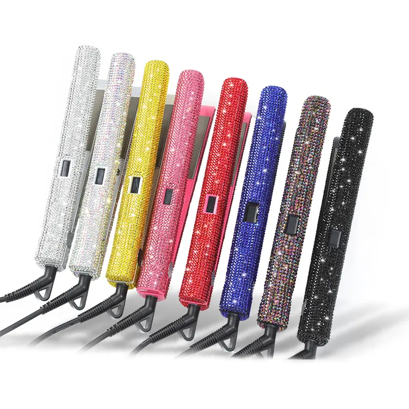 Kleine MOQ rhinestone crystal stijltang LCD display bling flat iron